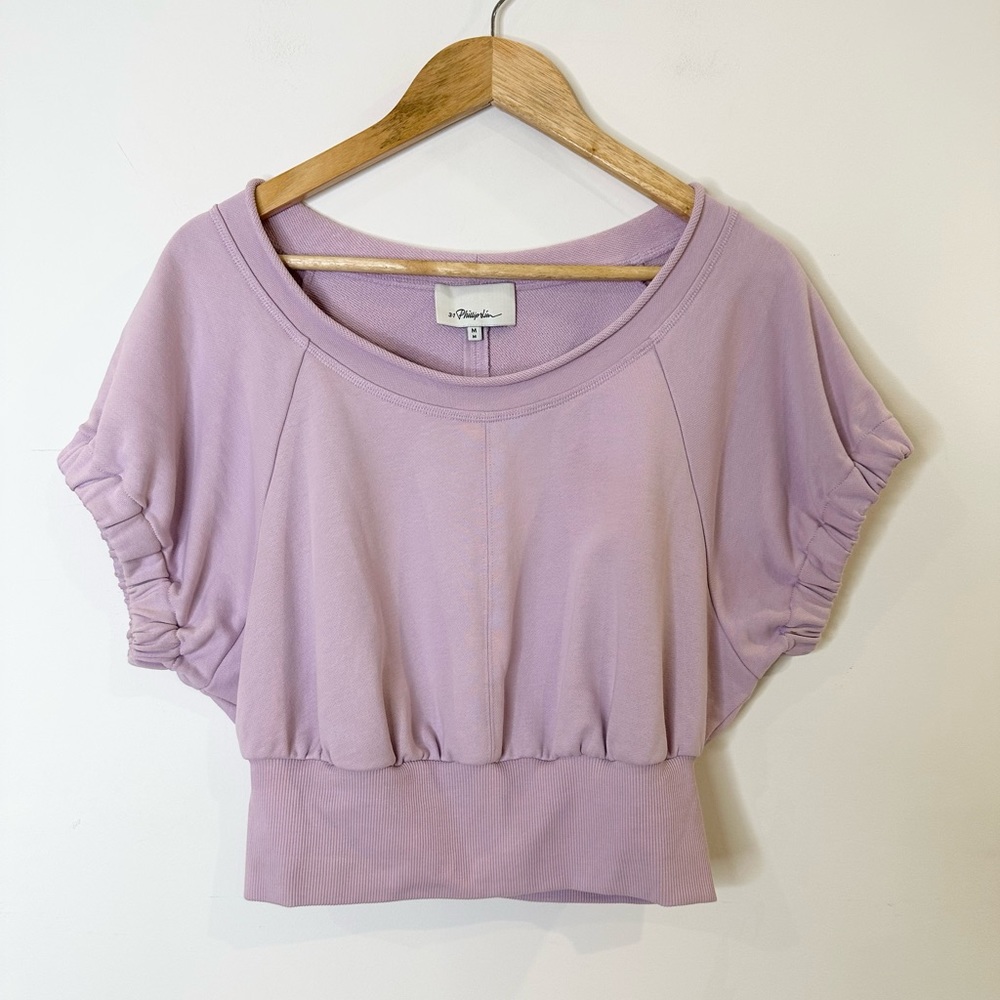 3.1 Phillip Lim Shirred Ballerina Neck Crop Top Lilac Designer - Picture 1 of 8